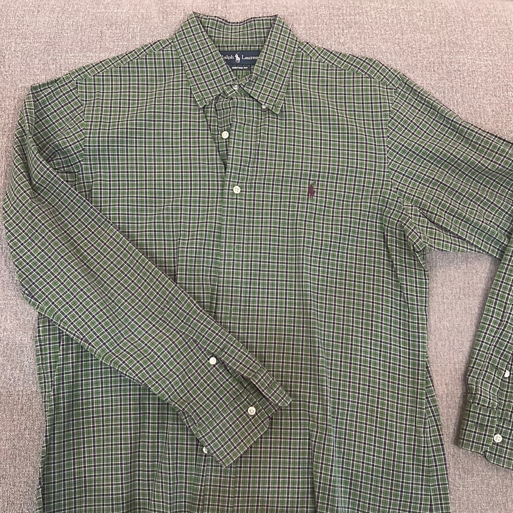 Ralph Lauren Green Plaid Dress Shirt, Large